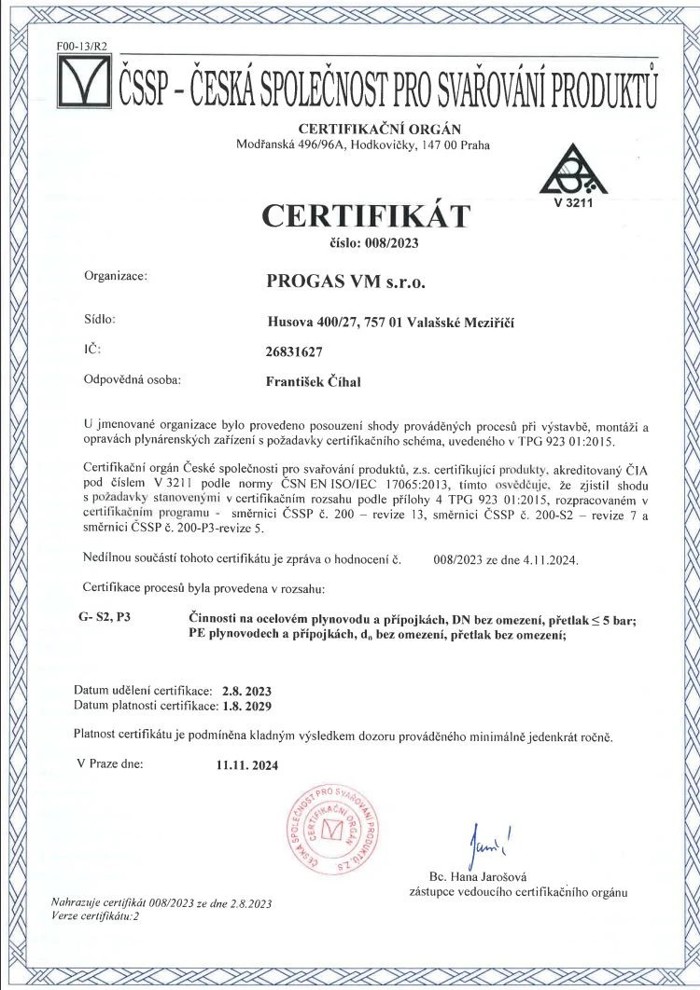 Certifikát ČSSP