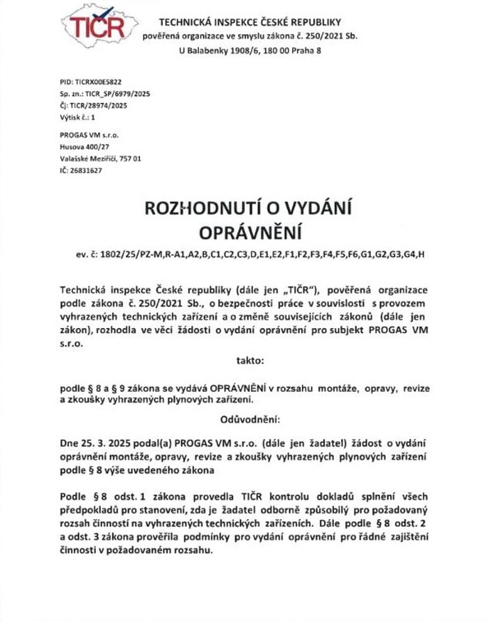 TIČR oprávnění - strana 1